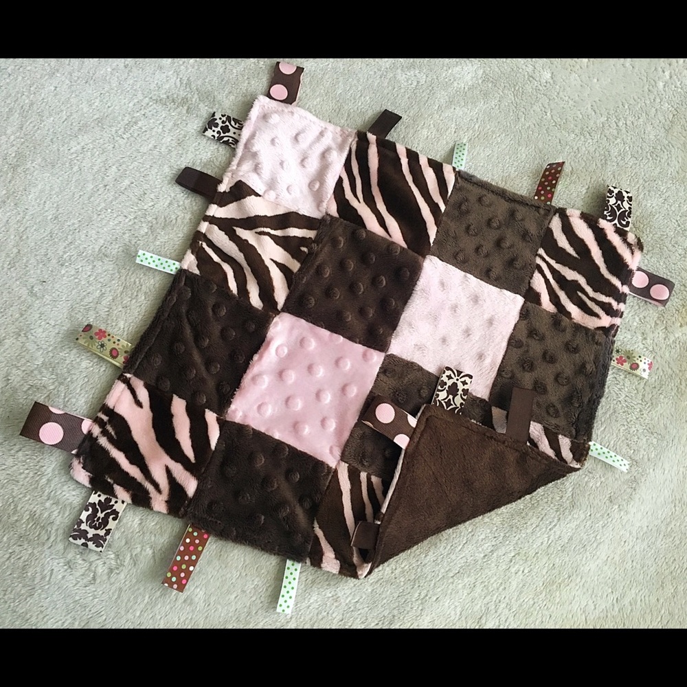 Handmade quilted zebra minky taggie